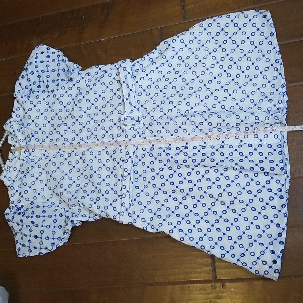 Alexis Dot Tulip Short Sleeve Blue White Embroidered Mini Dress - Picture 9 of 16